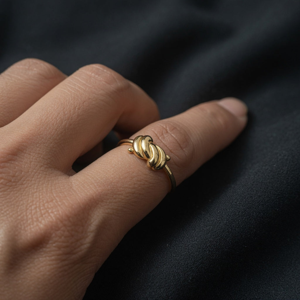 Gold Twisted Knot Open Adjustable Ring for Women | Statement Knot Ring | Braided Gold Cuff Ring