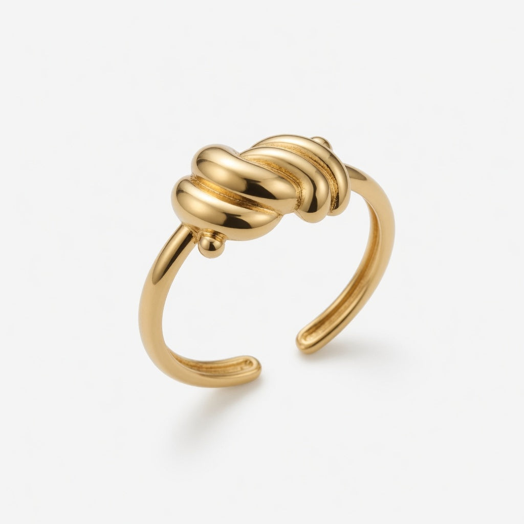 Gold Twisted Knot Open Adjustable Ring for Women | Statement Knot Ring | Braided Gold Cuff Ring