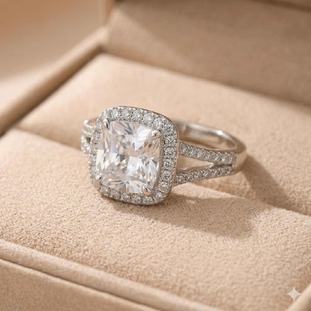 Alaya Luxury Cushion-Cut Halo Ring - Premium Zirconia Stainless Steel