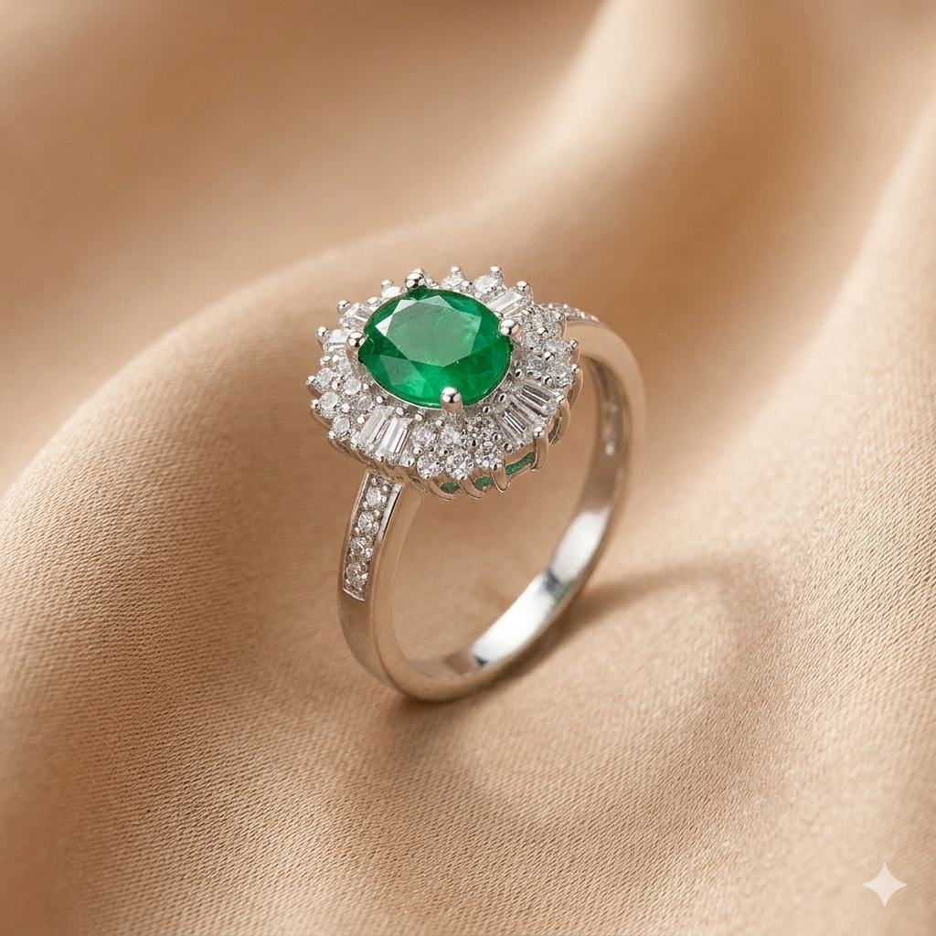 Alaya Royal Emerald Green Halo Ring - Premium Zirconia Stainless Steel