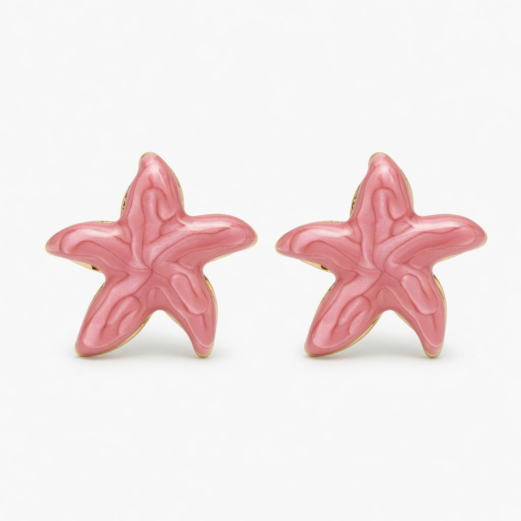 Pink Starfish Stud Earrings | Gold Plated Stainless Steel