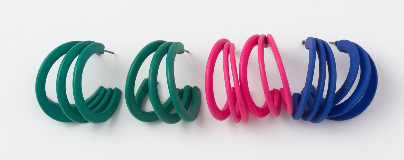 Colorful Spiral Hoop Earrings for Women | Set of 4 Trendy Statement Hoops (Green, Teal, Pink, Blue)