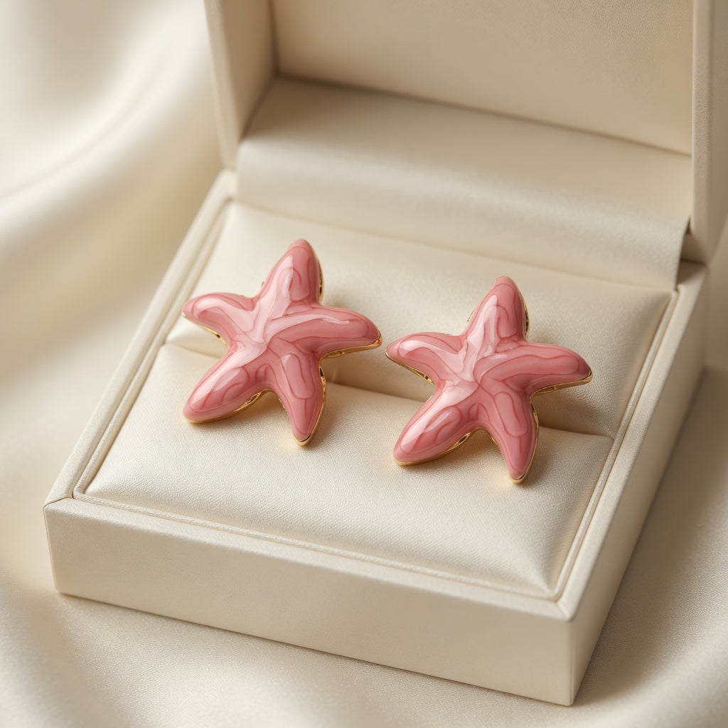 Pink Starfish Stud Earrings | Gold Plated Stainless Steel
