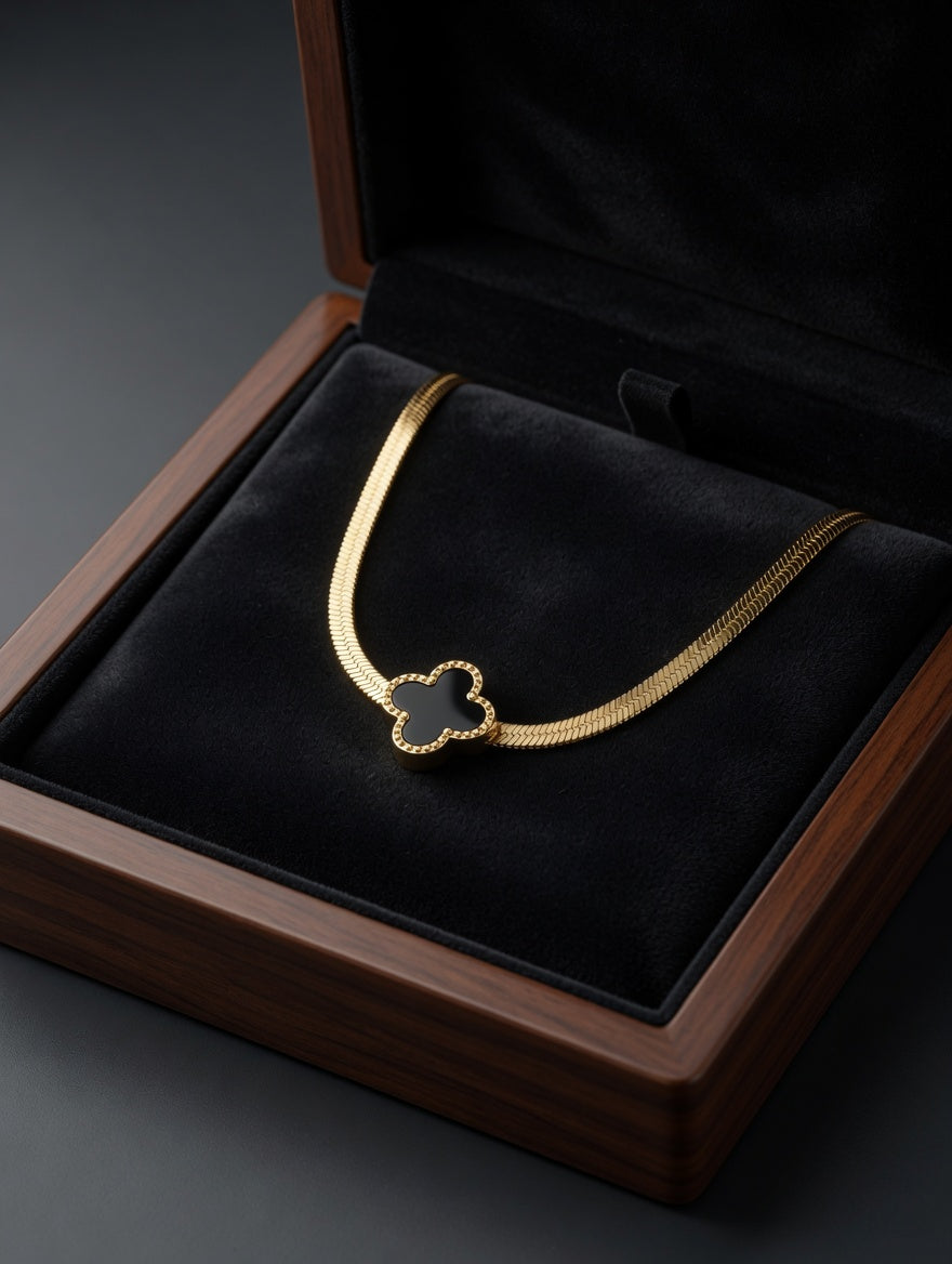 Gold Black Clover Necklace for Women | Four Leaf Clover Pendant Necklace | Lucky Charm Jewelry