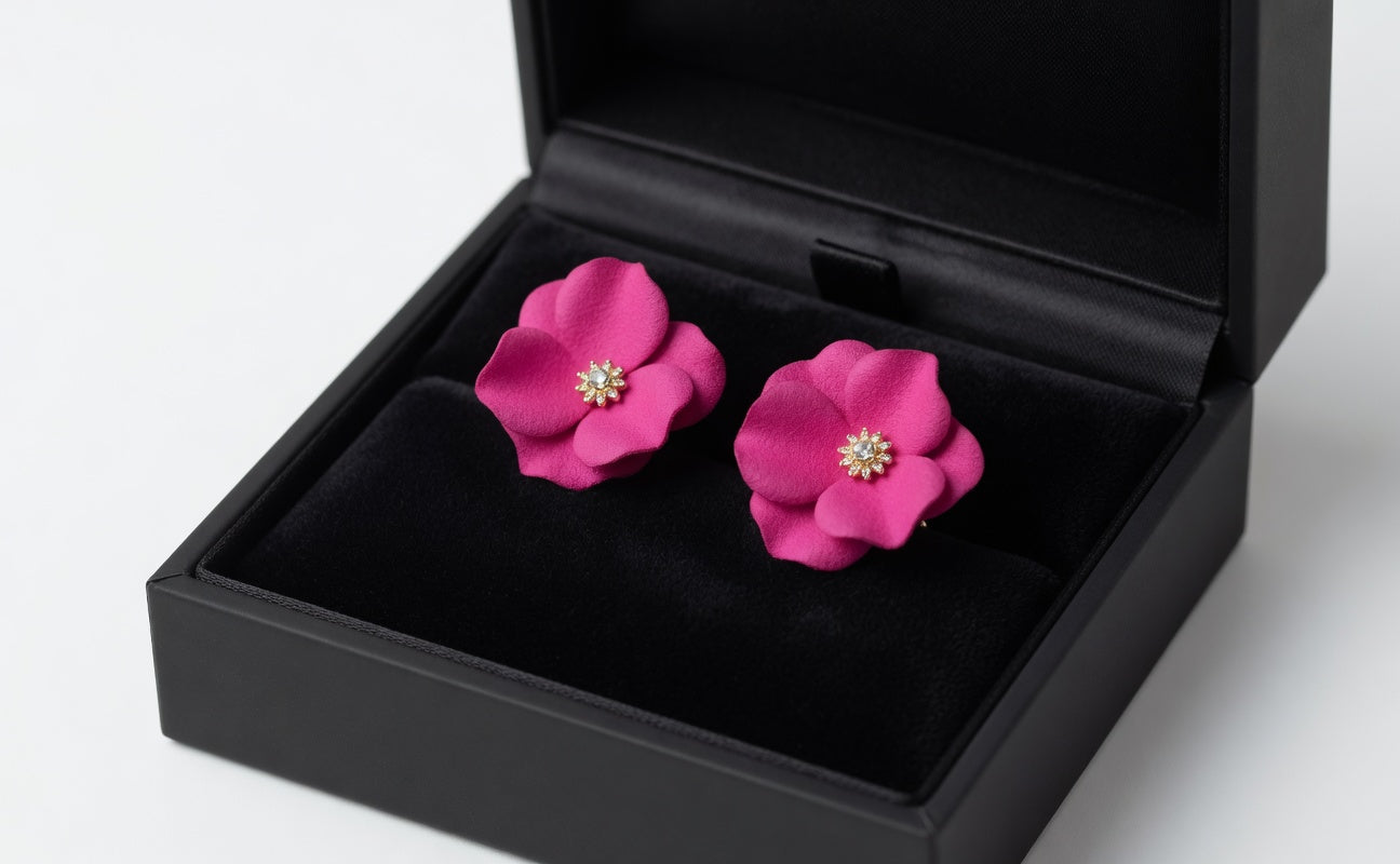 Bright Pink Flower Earrings for Women | Cute Floral Stud Earrings with Gold Center