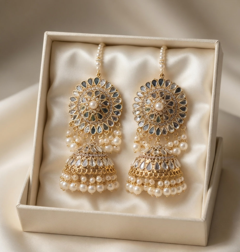 Traditional Gold Pearl Kundan Jhumka Earrings | Bridal & Party Wear Jhumkas