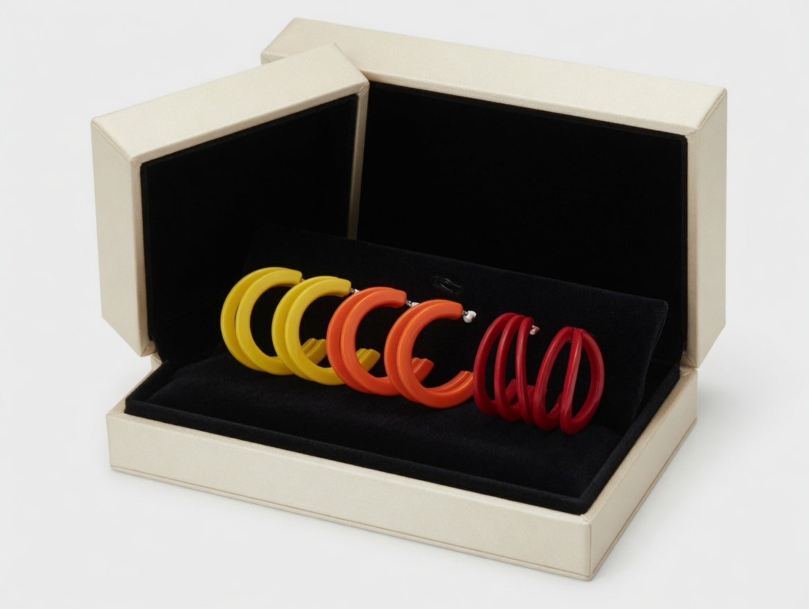 Colorful Spiral Hoop Earrings Set for Women | Yellow Orange Red Trendy Statement Hoops (Pack of 3)