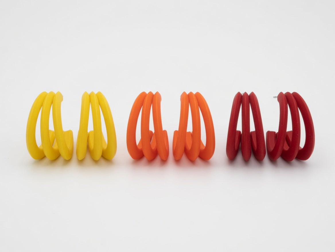 Colorful Spiral Hoop Earrings Set for Women | Yellow Orange Red Trendy Statement Hoops (Pack of 3)
