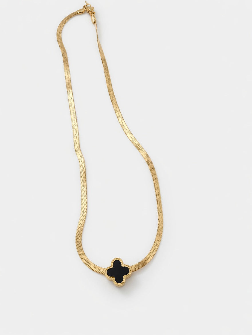 Gold Black Clover Necklace for Women | Four Leaf Clover Pendant Necklace | Lucky Charm Jewelry