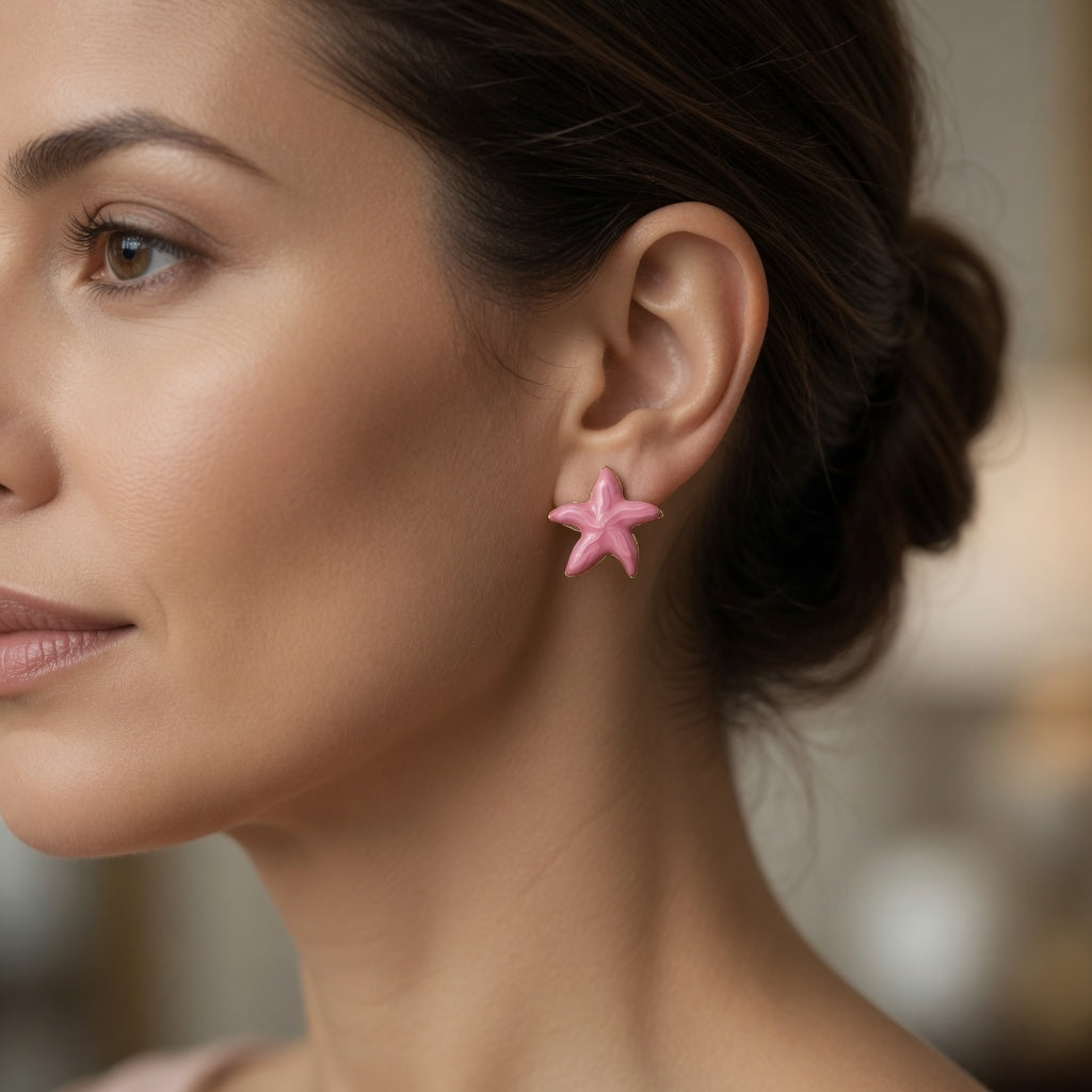 Pink Starfish Stud Earrings | Gold Plated Stainless Steel