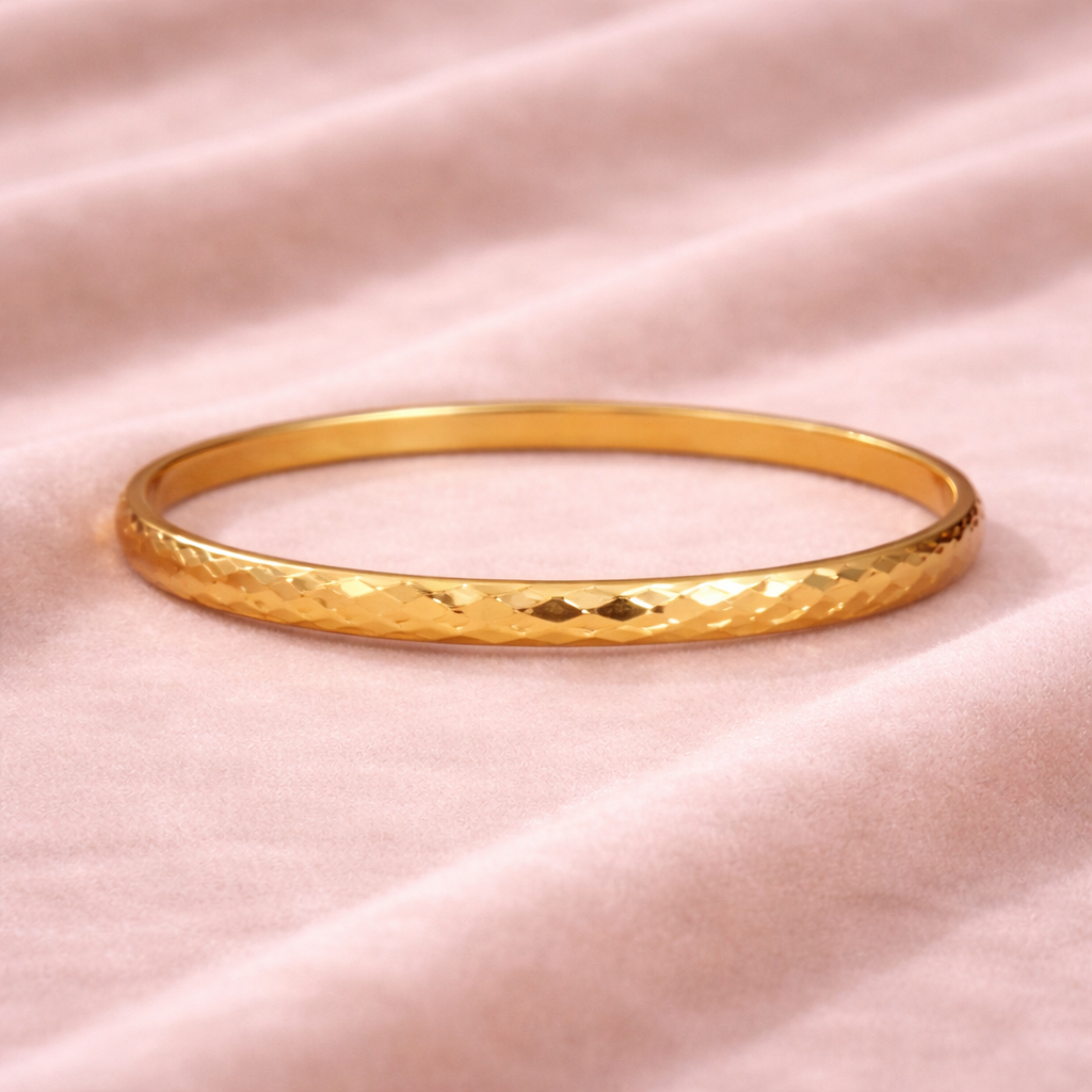 Alaya Women's 24K Gold Plated Diamond-Cut Slim Bangle - Minimalist Jewelry