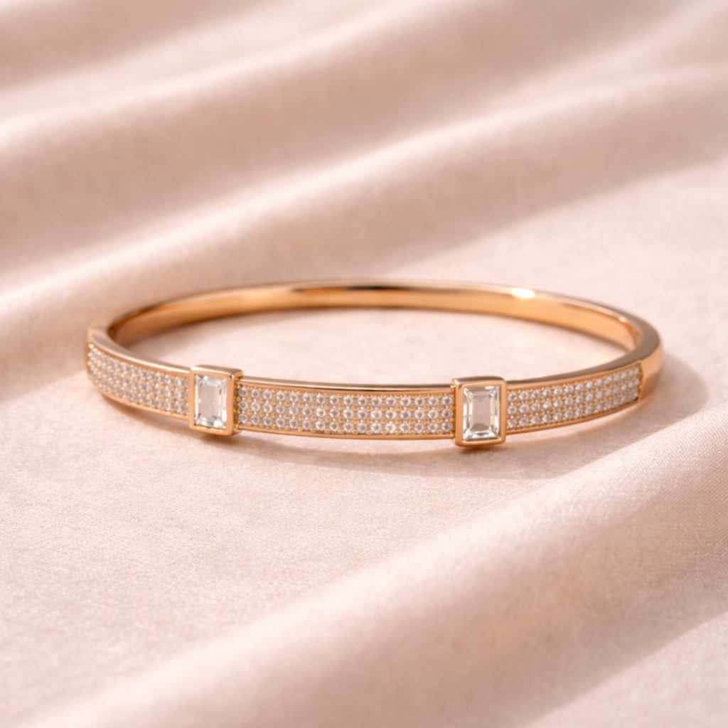 Alaya Luxury Baguette Stone Bangle - 18K Gold Plated Stainless Steel (Anti-Tarnish)