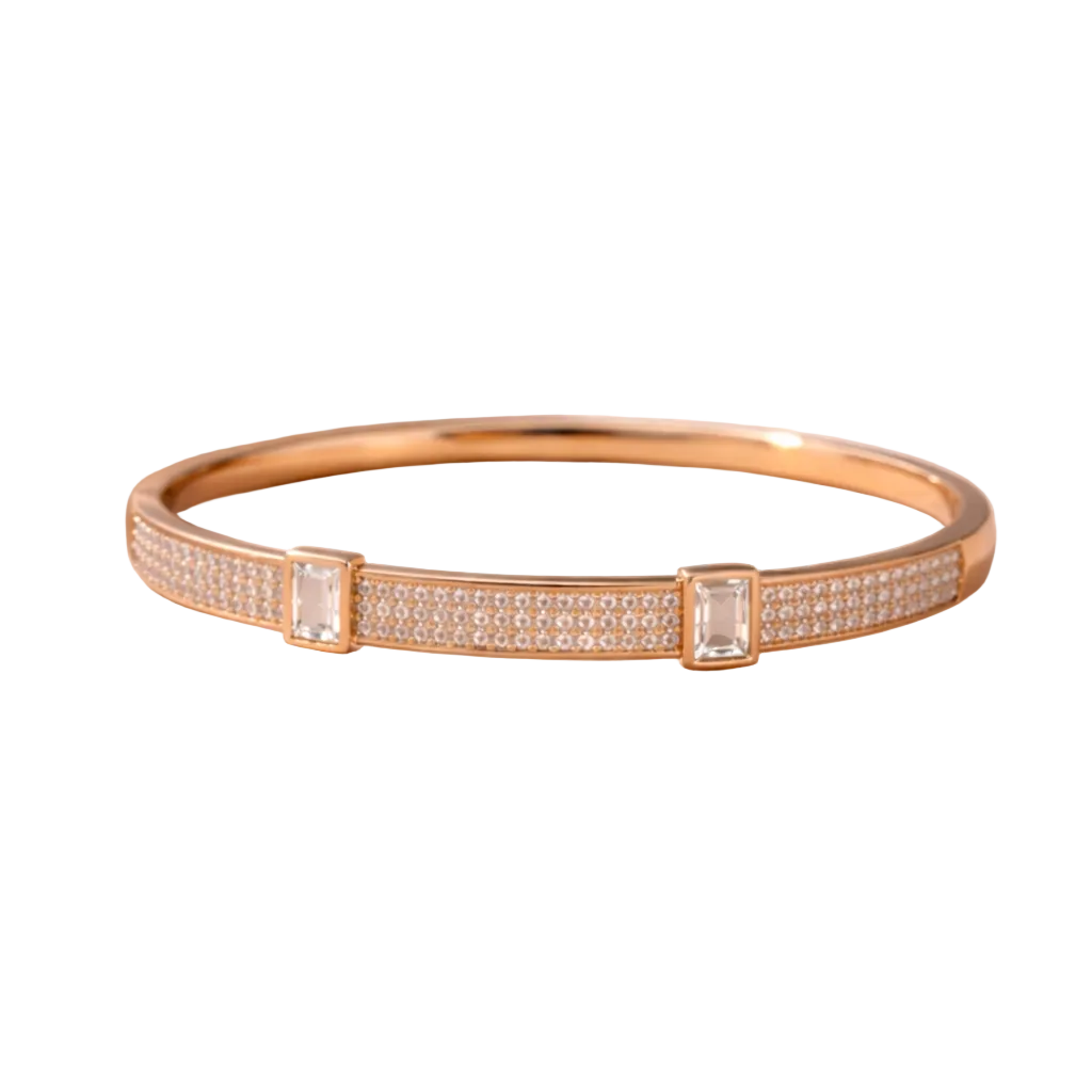 Alaya Luxury Baguette Stone Bangle - 18K Gold Plated Stainless Steel (Anti-Tarnish)