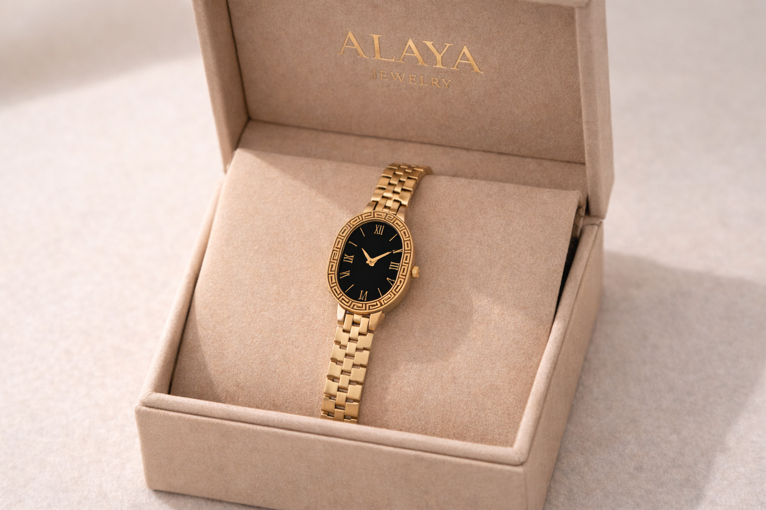 Alaya Vintage Oval Roman Fake Dial Watch - 18K Gold Plated Stainless Steel