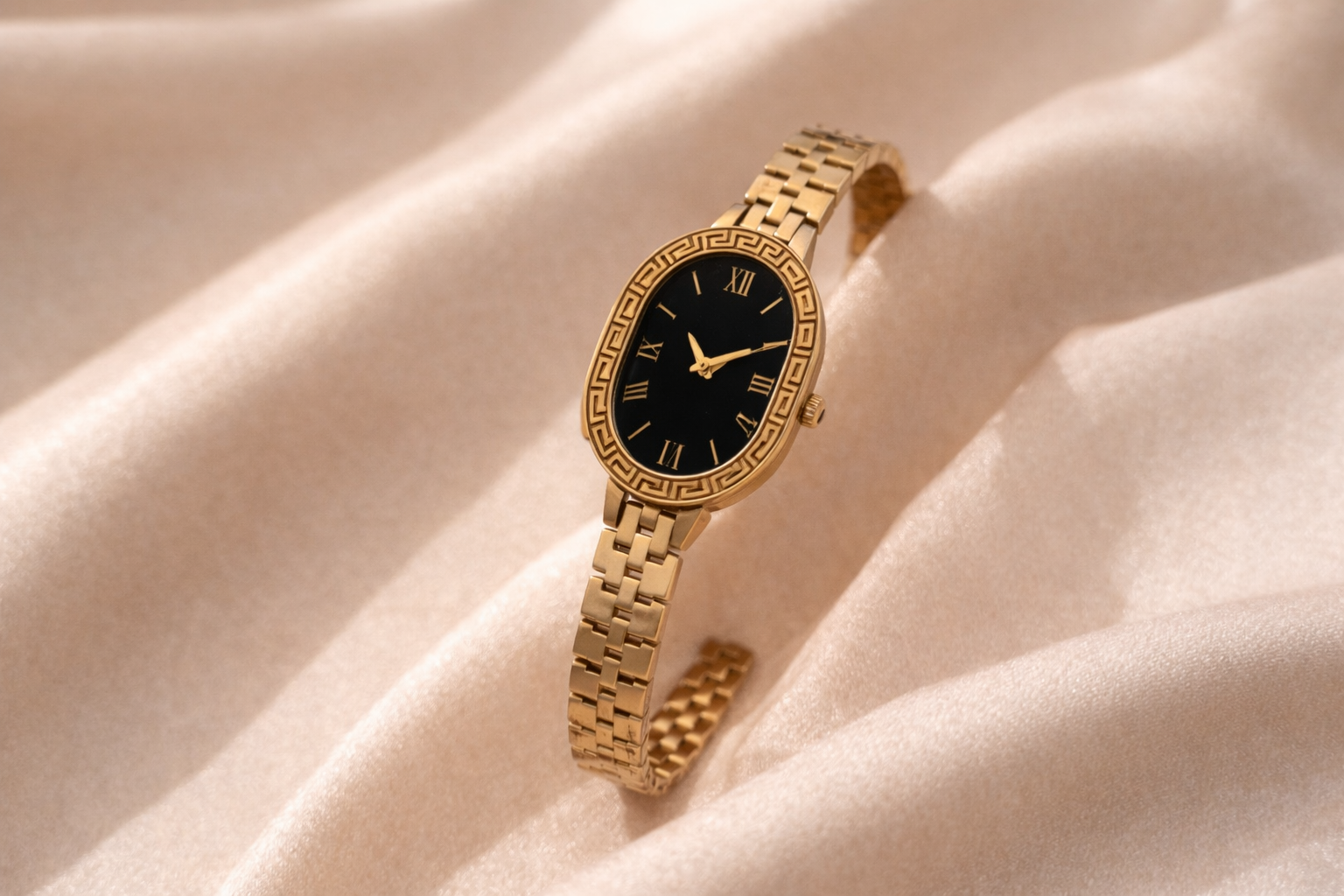 Alaya Vintage Oval Roman Fake Dial Watch - 18K Gold Plated Stainless Steel