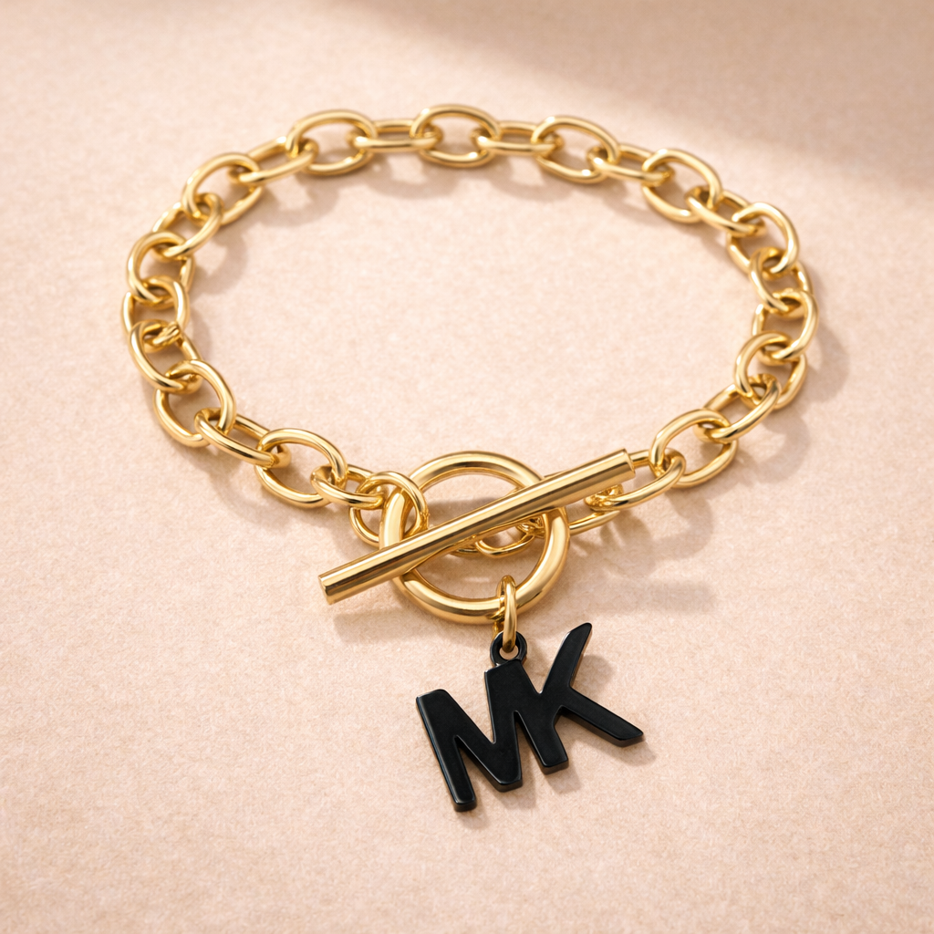Gold Initial Charm Chain Bracelet