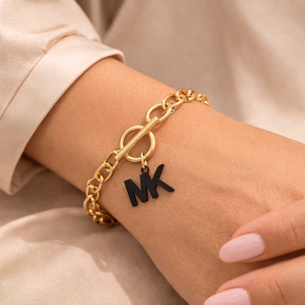 Gold Initial Charm Chain Bracelet