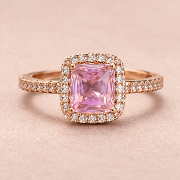 Rose Gold Halo Pink Stone Ring