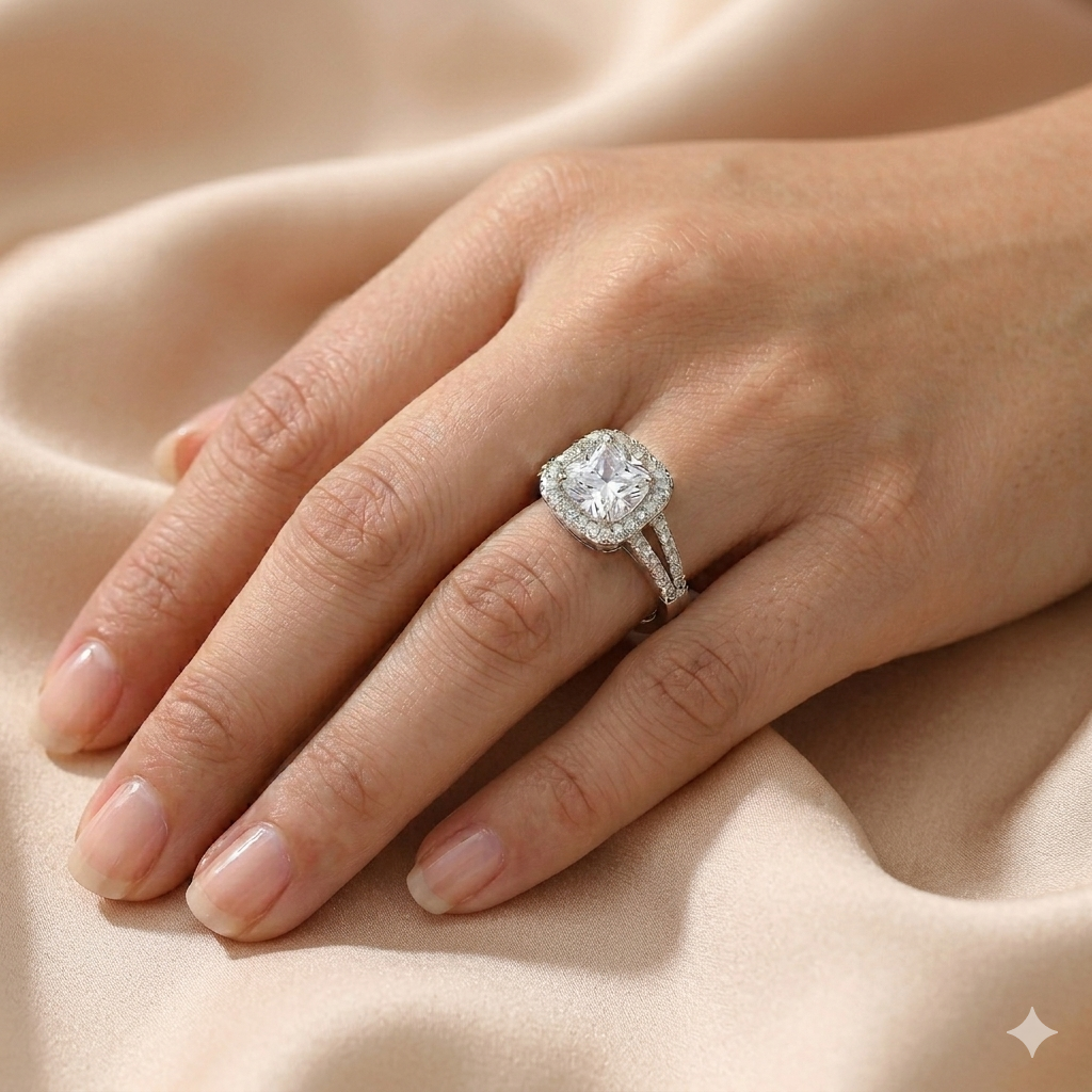 Alaya Luxury Cushion-Cut Halo Ring - Premium Zirconia Stainless Steel