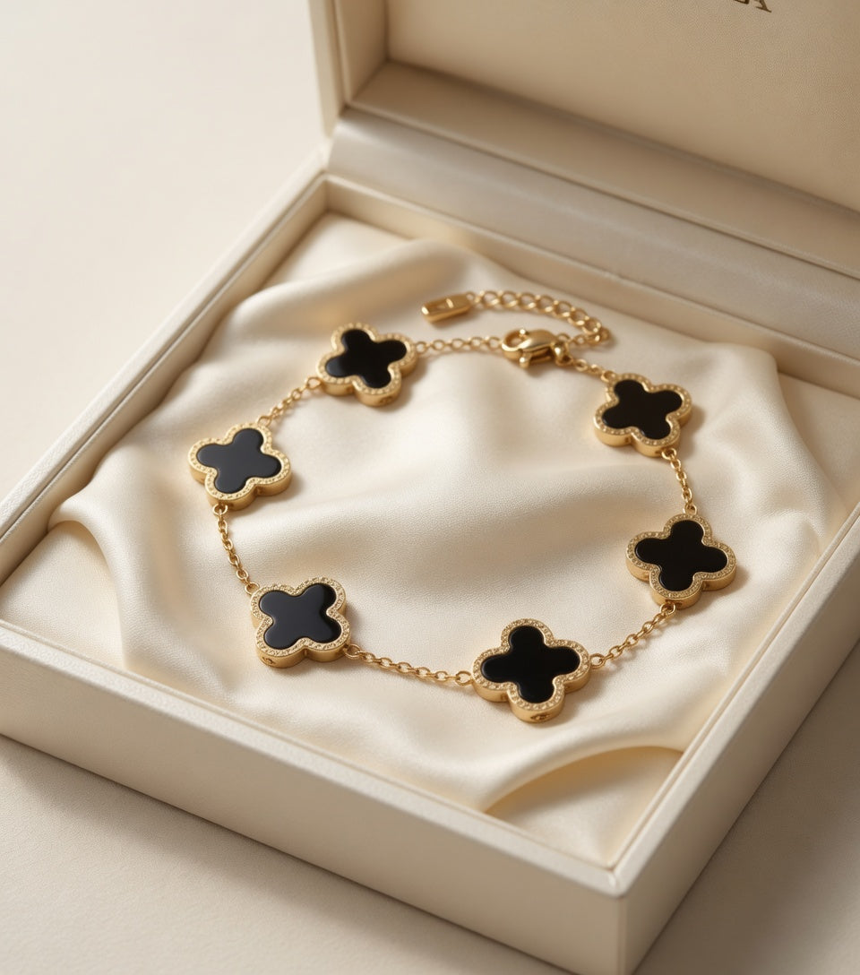Black Clover Bracelet - Gold Plated Stainless Steel | Lucky Charm Bracelet