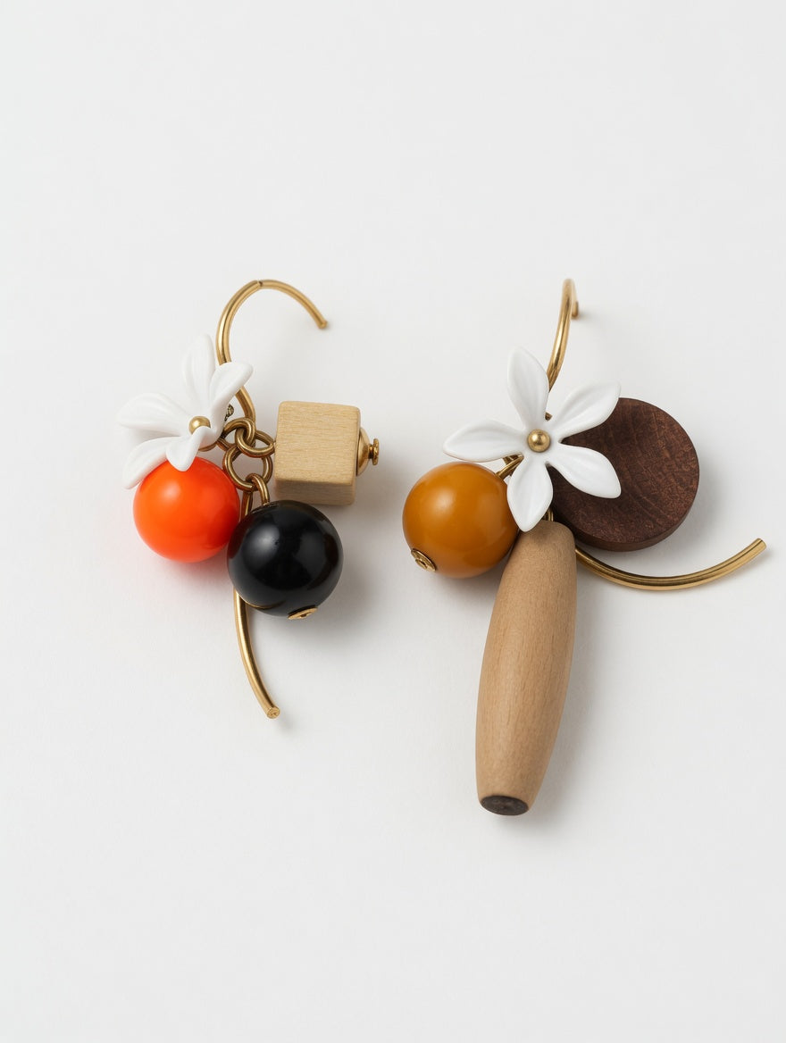 Boho Mixed Bead Hoop Earrings for Women | Colorful Flower Wooden Bead Dangle Earrings