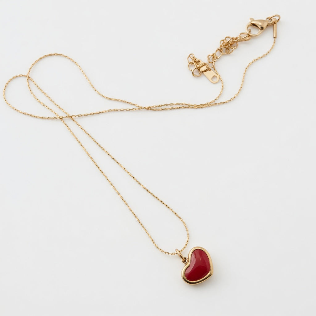 Gold Red Heart Pendant Necklace for Women | Dainty Small Heart Necklace | Minimalist Gold Necklace
