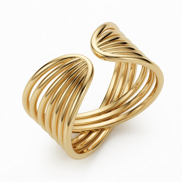 Gold Criss Cross Multi-Line Open Adjustable Ring for Women | Statement Wrap Around Ring