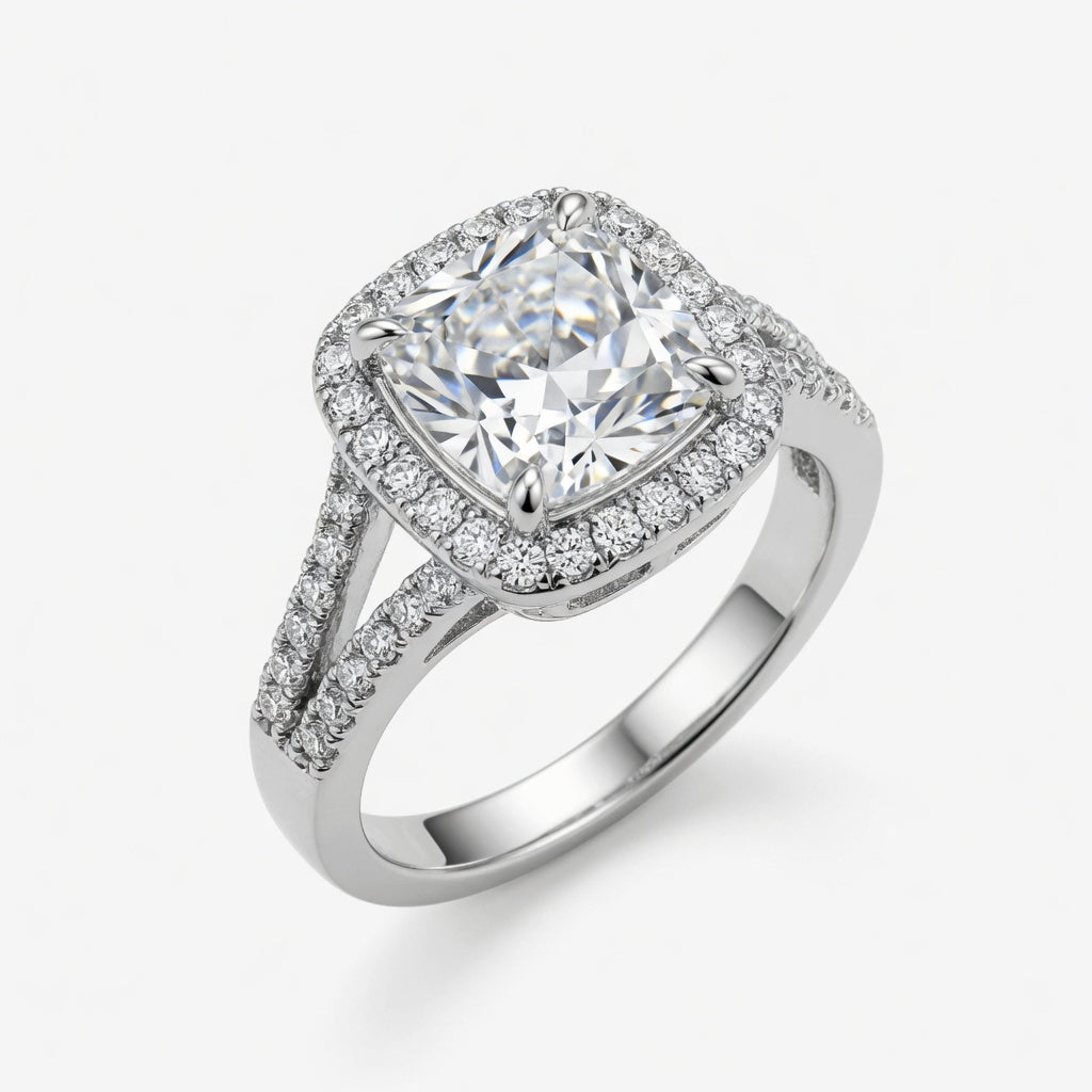 Alaya Luxury Cushion-Cut Halo Ring - Premium Zirconia Stainless Steel