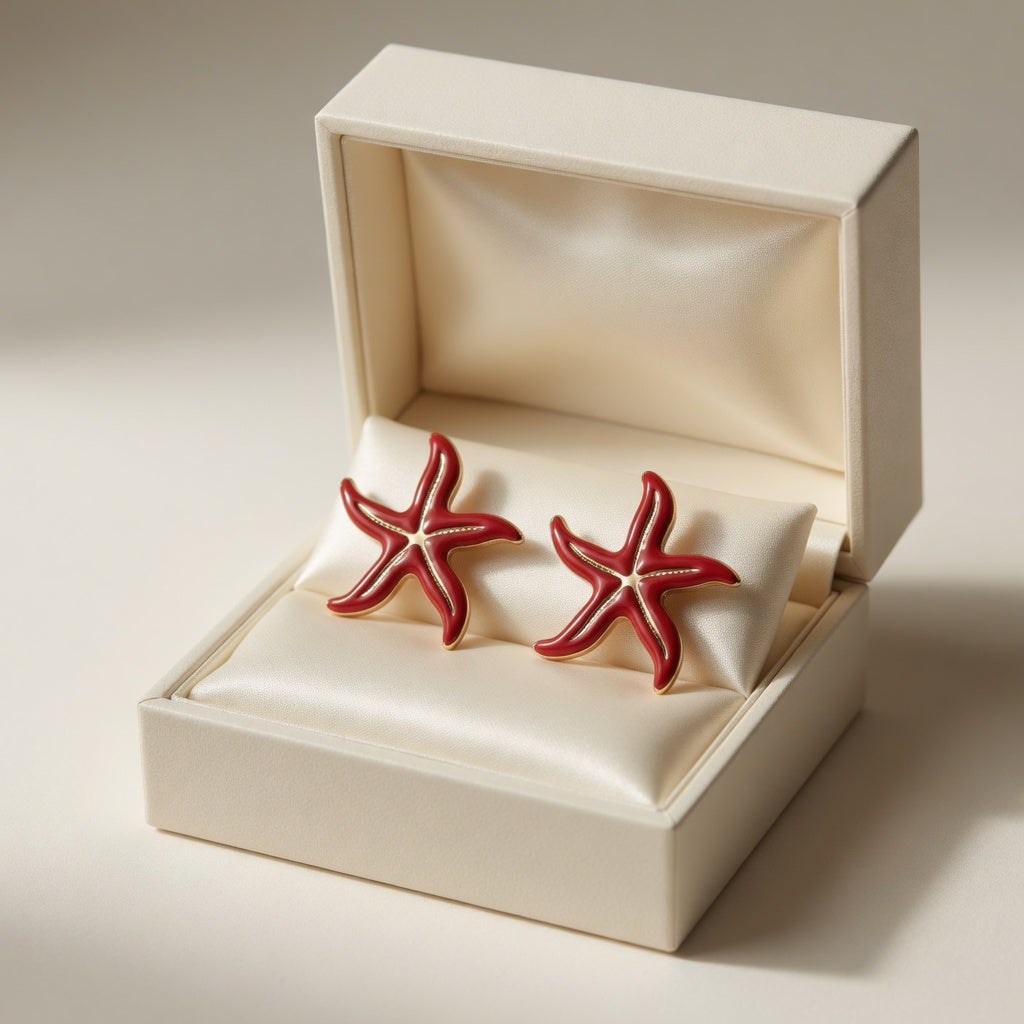 Red Starfish Earrings - Gold Plated Stainless Steel | Beachy Starfish Studs