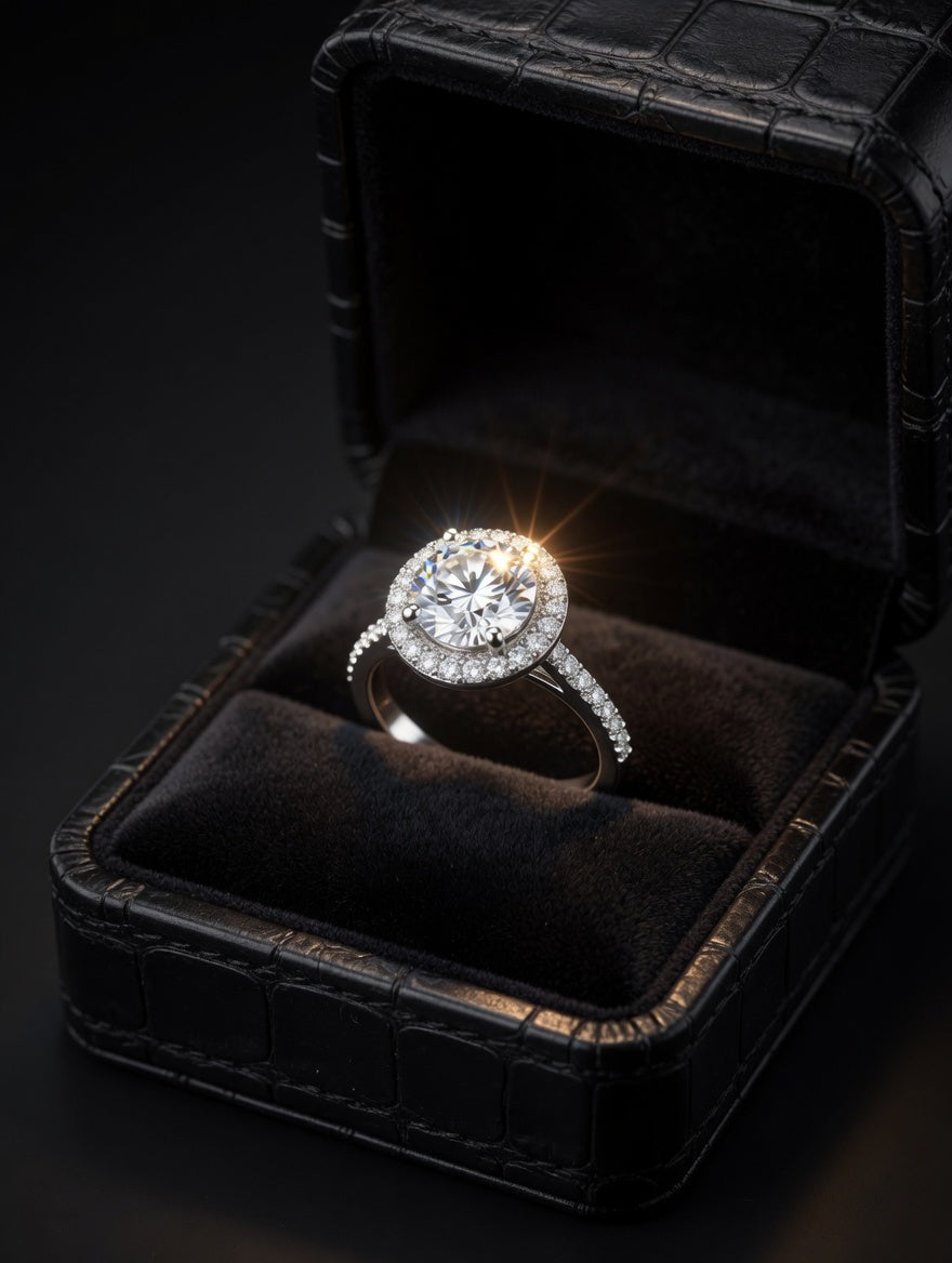 Silver Round Halo Ring with Big Center Stone for Women | Sparkling Statement Engagement Ring
