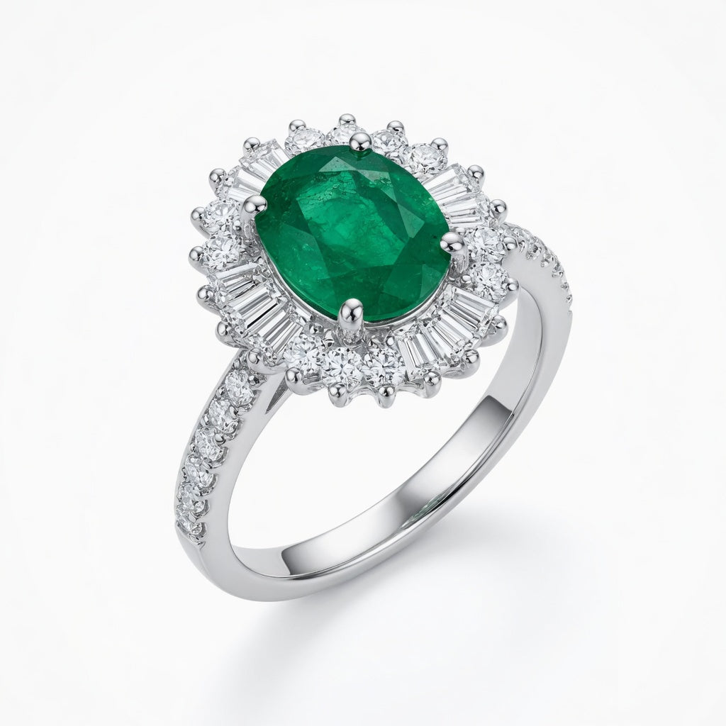 Alaya Royal Emerald Green Halo Ring - Premium Zirconia Stainless Steel