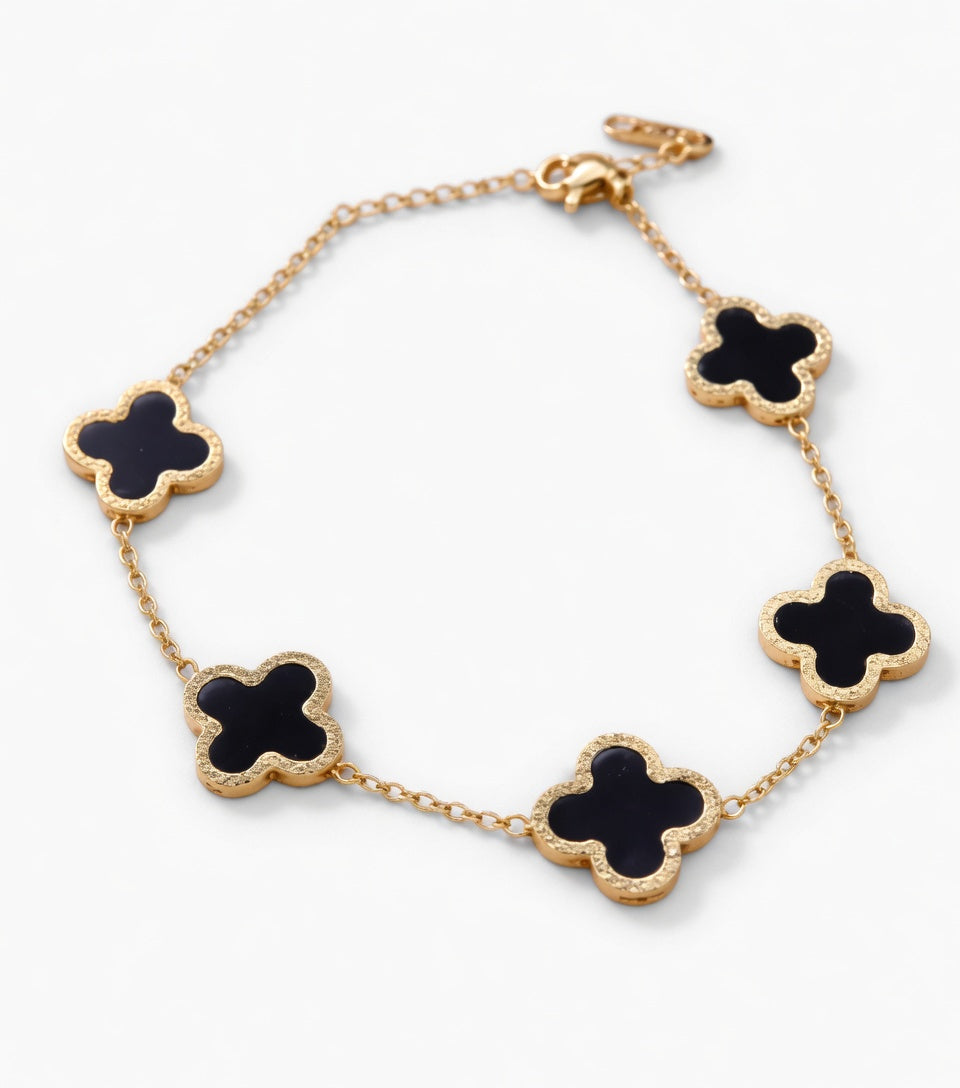 Black Clover Bracelet - Gold Plated Stainless Steel | Lucky Charm Bracelet