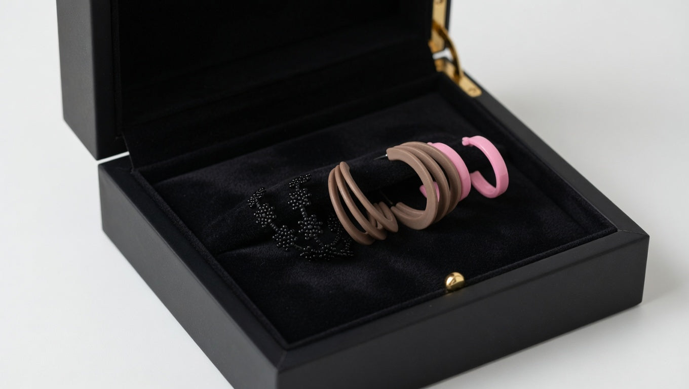 Black Flower Beaded Hoop + Beige Pink Spiral Hoop Earrings Set for Women | Trendy 3-Pair Combo