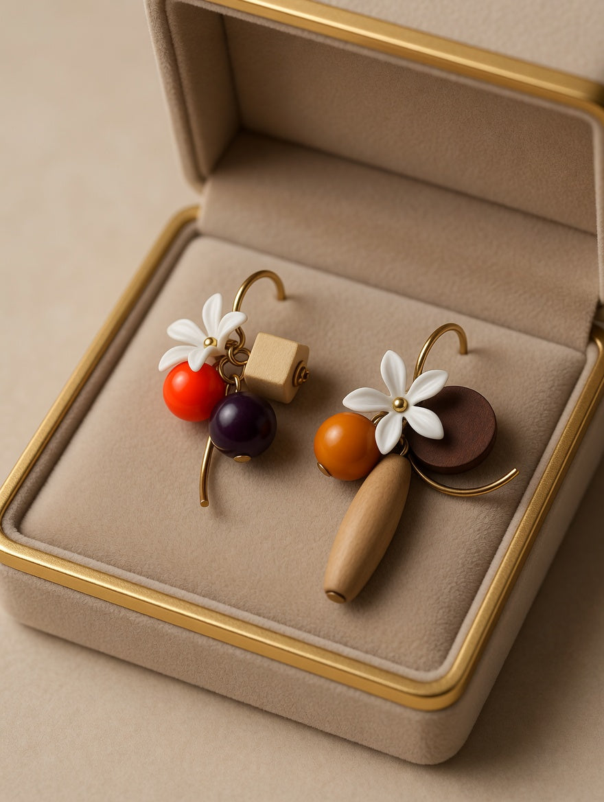 Boho Mixed Bead Hoop Earrings for Women | Colorful Flower Wooden Bead Dangle Earrings