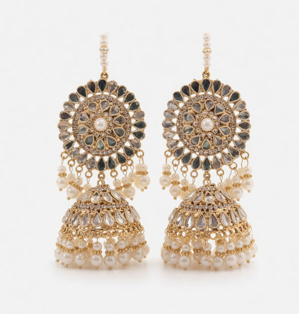 Traditional Gold Pearl Kundan Jhumka Earrings | Bridal & Party Wear Jhumkas