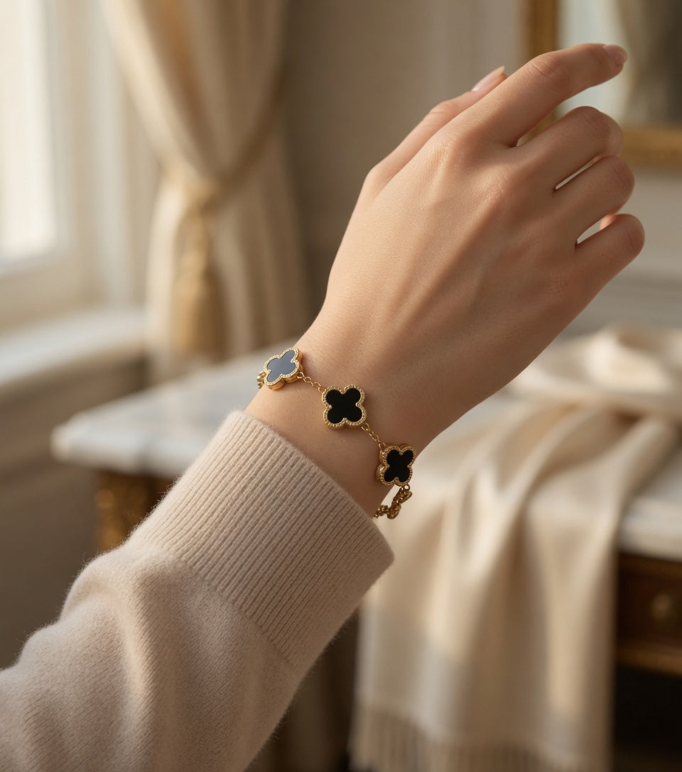 Black Clover Bracelet - Gold Plated Stainless Steel | Lucky Charm Bracelet